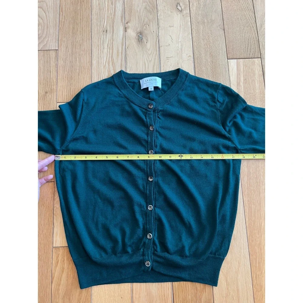 La Ligne Ben Cardigan Silk Cashmere Wool Forest Green Preppy Womens Size M